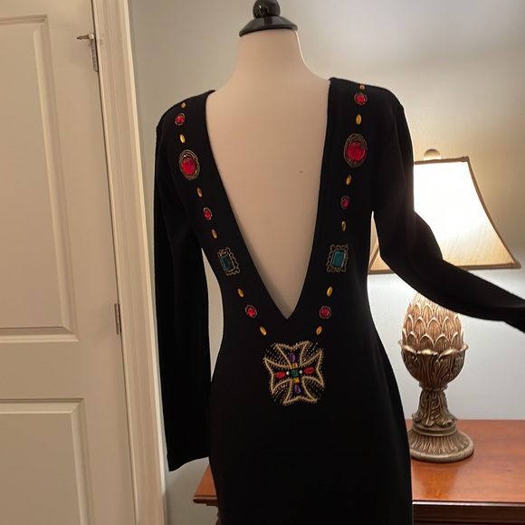 Black Dressy Dress with Jewels and sexy Back Deep V• Great For Holiday - Picture 11 of 16
